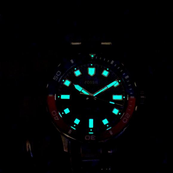 Fossil BQM2883 Mens Black Dial Pepsi Bezel Stainless Steel Diver Style Watch NIB - Picture 16 of 17